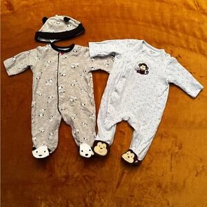 Little Me 3 Months (2) Footie PJs Monkey and Dogs